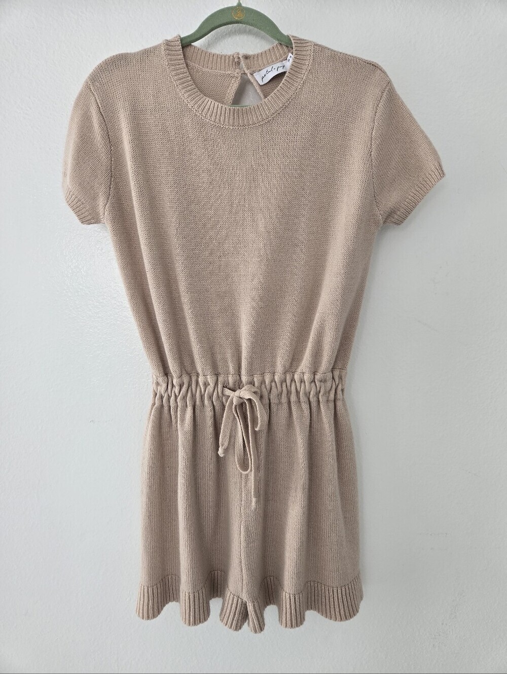 Petal & Pup Beige Knit Drawstring Mini Romper Size 6/M